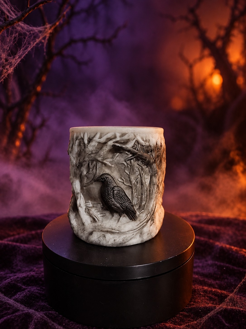 Handcrafted Halloween Raven In The Woods Decor